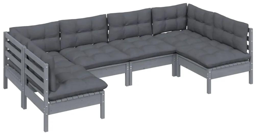 Set divani da giardino 6 pz con cuscini grigi in legno di pino