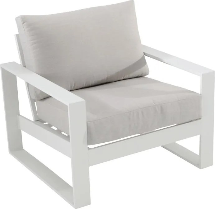 Poltrona da giardino con cuscino grigio / argento e braccioli Las Vegas NATERIAL da 2 posti, struttura in alluminio seduta in polipropilene bianco, L 91 x H 76.5 x P 91 cm, set da 2 pezzi