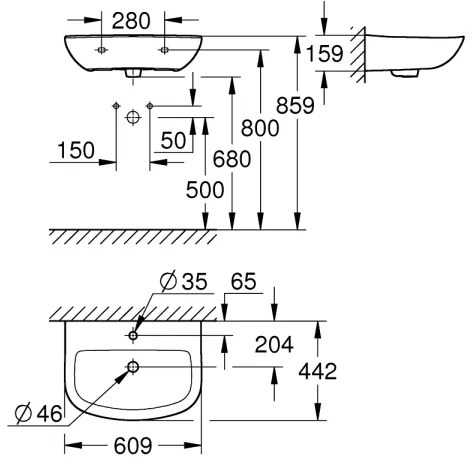 GROHE 39421000 - Lavabo sospeso BAU CERAMIC 609 × 442 mm ceramica/bianco