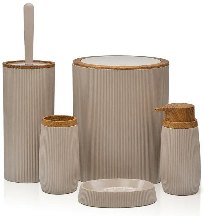 Set 2 pezzi Porta scopino e Pattumiera 5lt Tortora dettagli effetto legno Blob