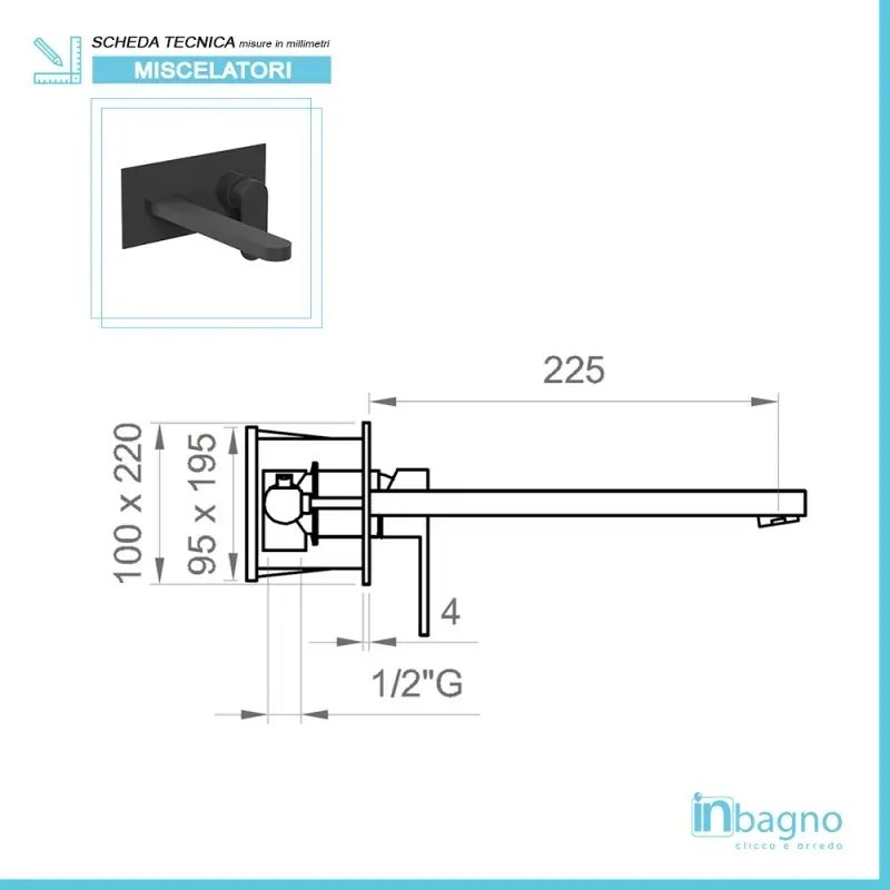 Miscelatore a Incasso per Lavabo con canna da 22,5 cm Nero Opaco