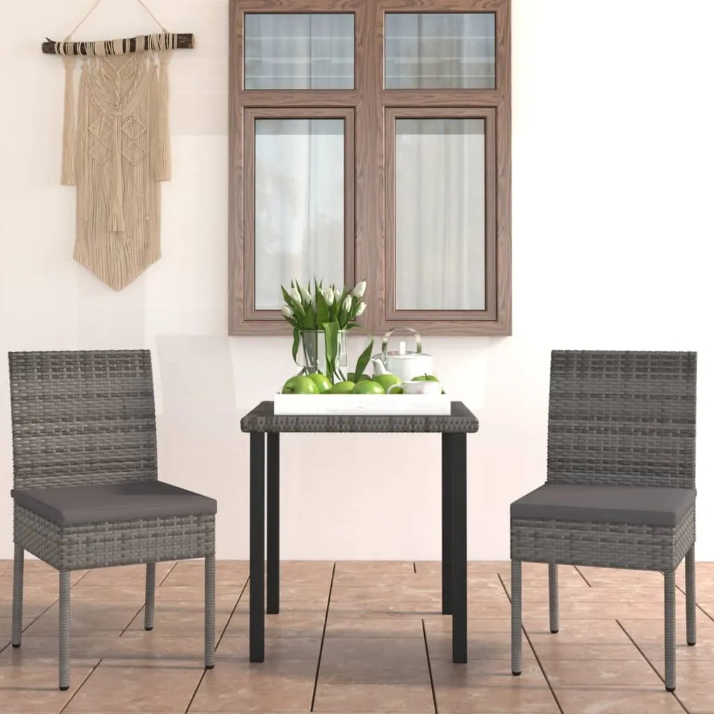 Set da Pranzo da Giardino 3 pz in Polyrattan Grigio