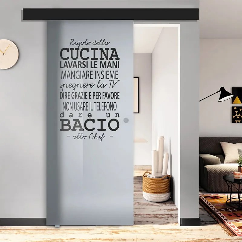 Porta scorrevole Regole Tel. in vetro multicolore, L 96 x H 215 cm, con binario Atelier nero Sinistra