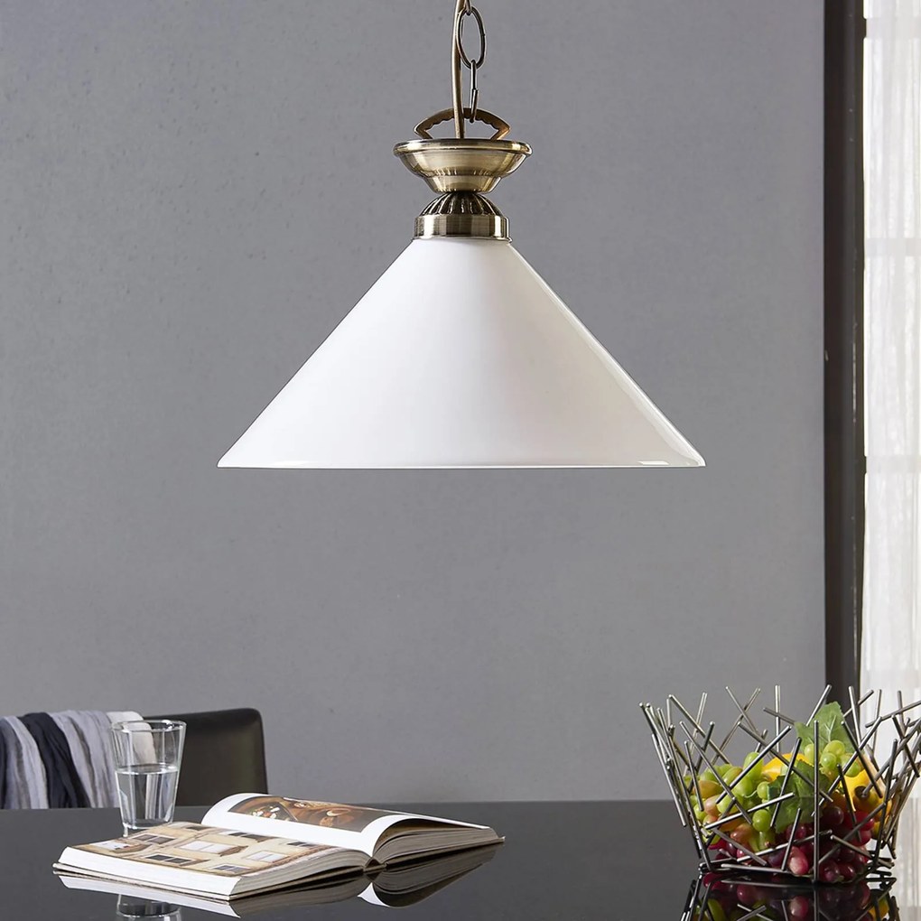Lampada a sospensione in vetro Otis Lindby, dimmerabile, Bronzo / Ottone antico, Cucina, Vetro, Antico, Lampada a sospensione