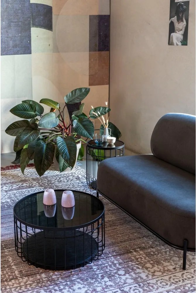 Tavolino nero con piano in vetro , ø 60 cm Lance - White Label