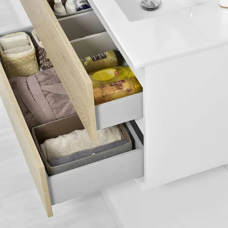 Mobile bagno sospeso 90 cm Duble rovere africa completo di lavabo e specchio