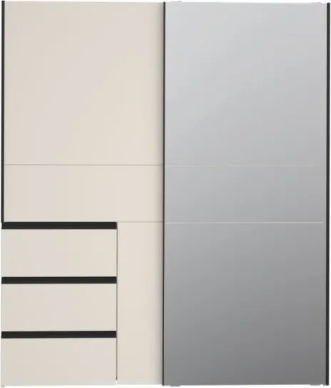 Armadio Guardaroba Scorrevole Con Specchio 170x60x200 Cm 3 Cassetti Winn Sabbia