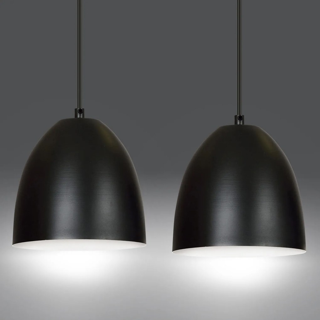 Lampadario 2 Luci Reartù In Acciaio Nero Con Cupole In Nero E Bianco