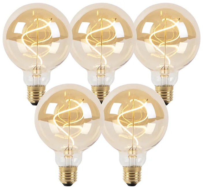 Set di 5 lampadine LED a spirale E27 dimmerabili G95 oro 4W 270lm 2100K