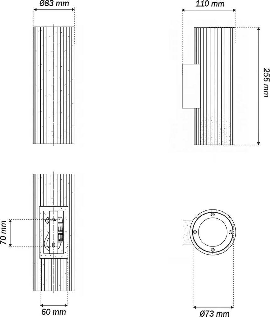 Applique Cilindrica in Cemento Chiaro Rigato GU10 IP65 - NOVILUMIO