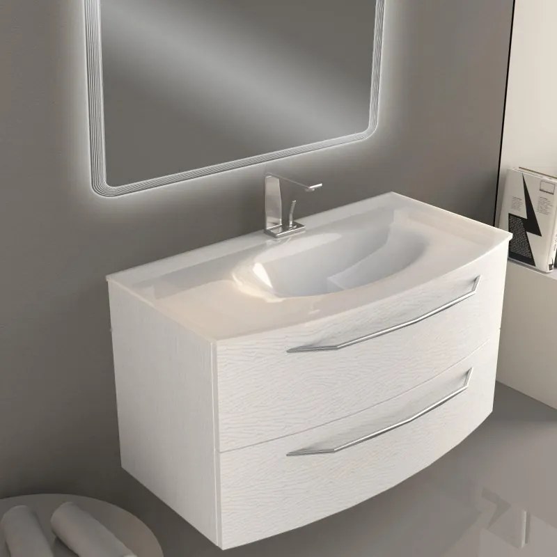 Mobile sottolavabo e lavabo Lyla per vasca centrale frassino bianco L 100 x H 55 x P 51 cm