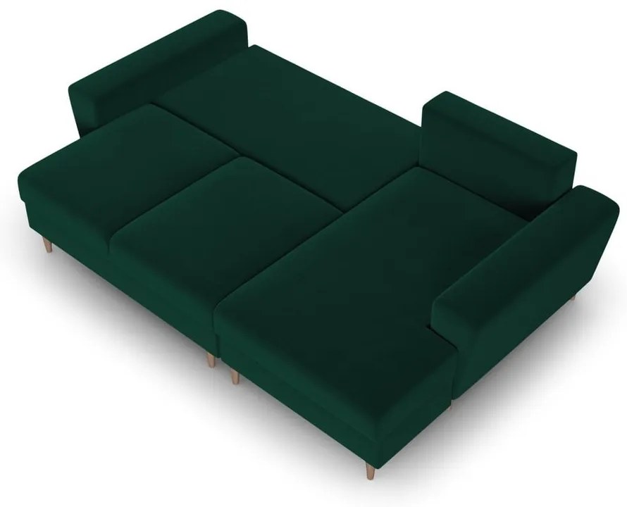 Divano angolare verde allungabile e con contenitore (con penisola a destra/con chaise lounge) con rivestimento in velluto Kyoto – Cosmopolitan Design