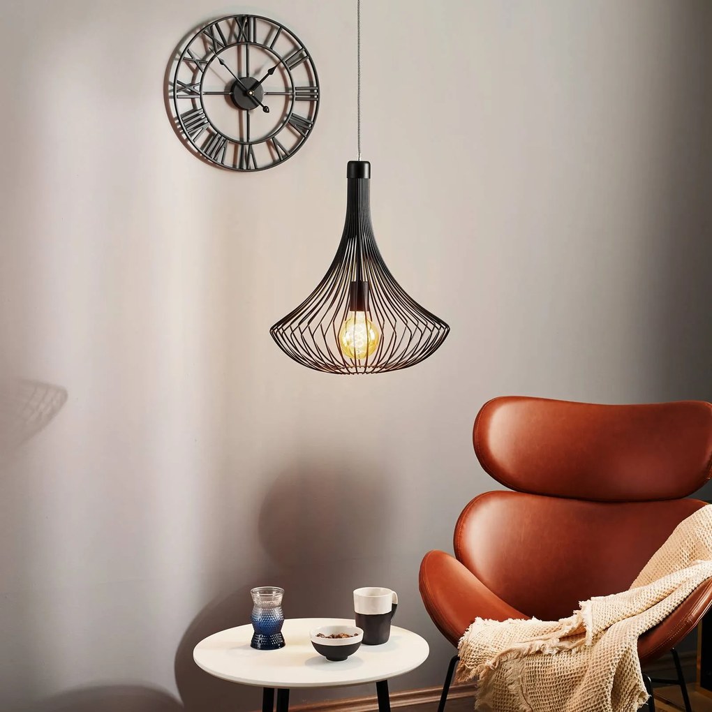 Lamkur Lampada a sospensione Cage in nero con paralume a gabbia