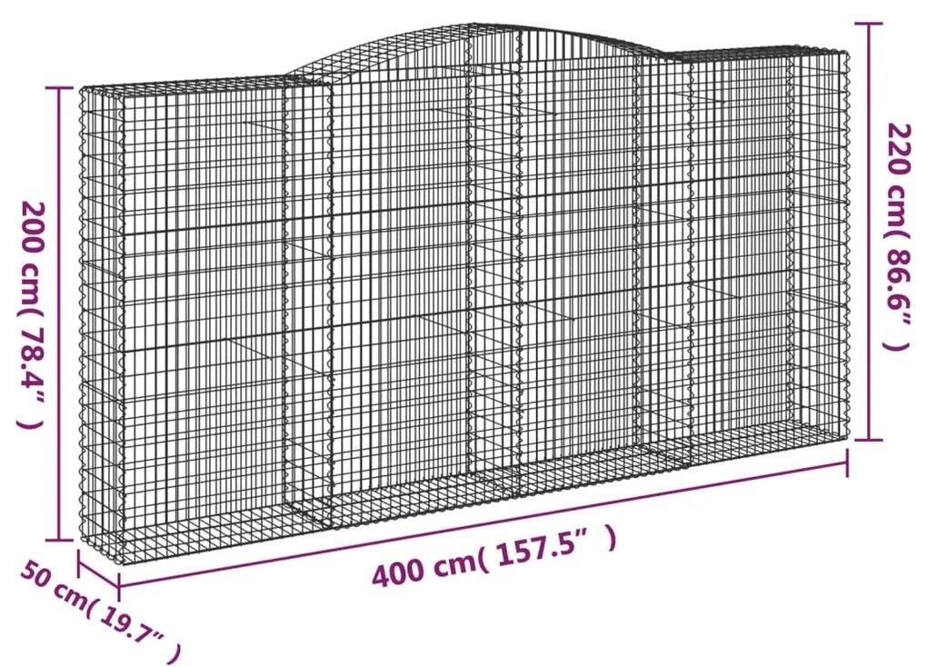 Cesti Gabbioni ad Arco 6 pz 400x50x200/220 cm Ferro Zincato