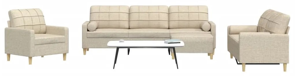 Set Divani 4 Pz Con Poggiapiedi E Cuscini Crema Tessuto /