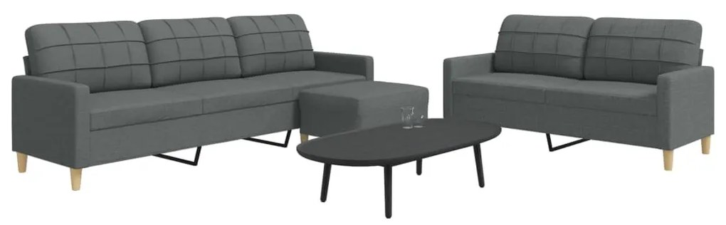 Set Di Divani 3 Pz Con Poggiapiedi Grigio Scuro İn Tessuto /