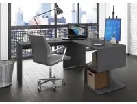 Scrivania ad angolo per ufficio con scaffale, Made in Italy, Tavolo da computer, Scrittoio porta PC, cm 160x60h78, Grigio Cenere