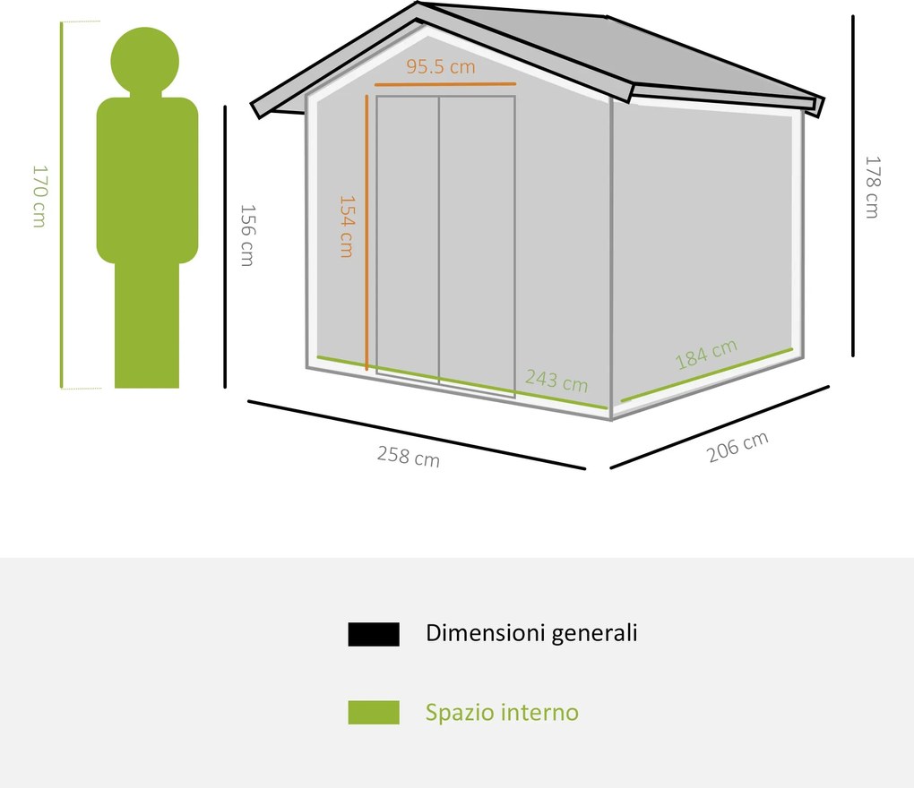 Casetta Box da Giardino in Lamiera Verde 246x192.5x177.5 cm...