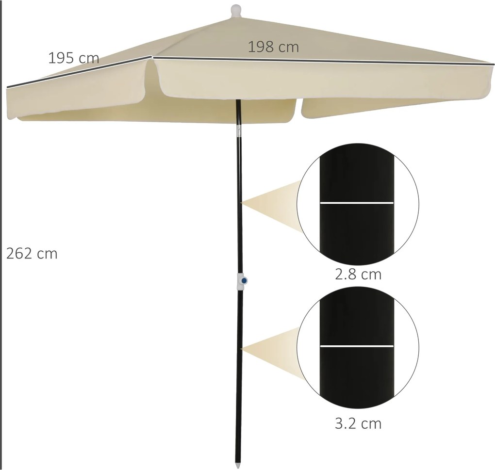 Ombrellone da Giardino 2x2 m Palo Ø28 mm in Matallo e Poliestere Bianco Crema...