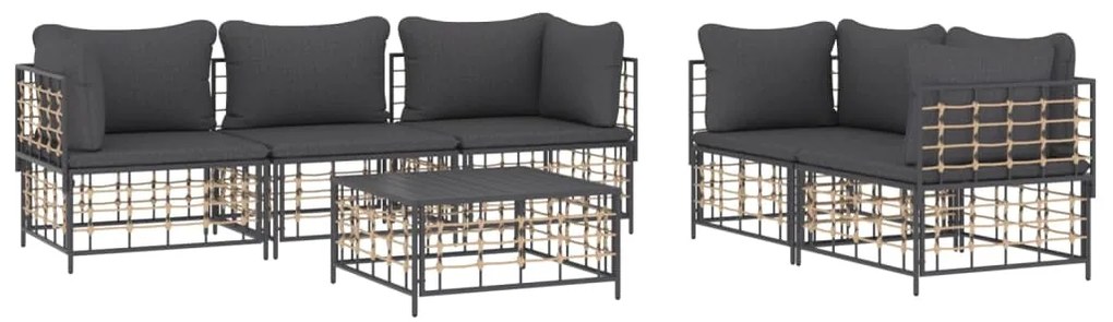 Set divani da giardino 6 pz con cuscini antracite in polyrattan