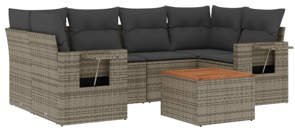 Set divani da giardino 7 pz con cuscini grigio in polyrattan