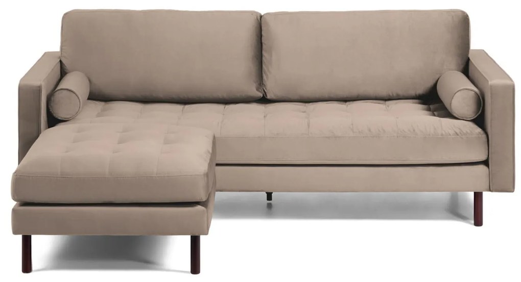 Kave Home - Divano Debra 3 posti con poggiapiedi in velluto topo 222 cm