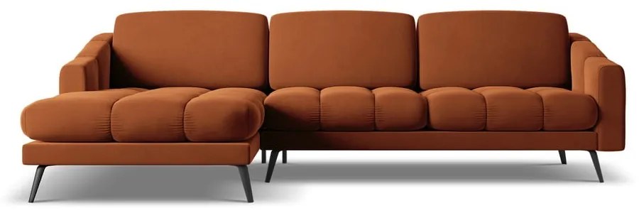 Divano angolare arancione (con penisola a sinistra) con rivestimento in velluto Nalu – Makamii