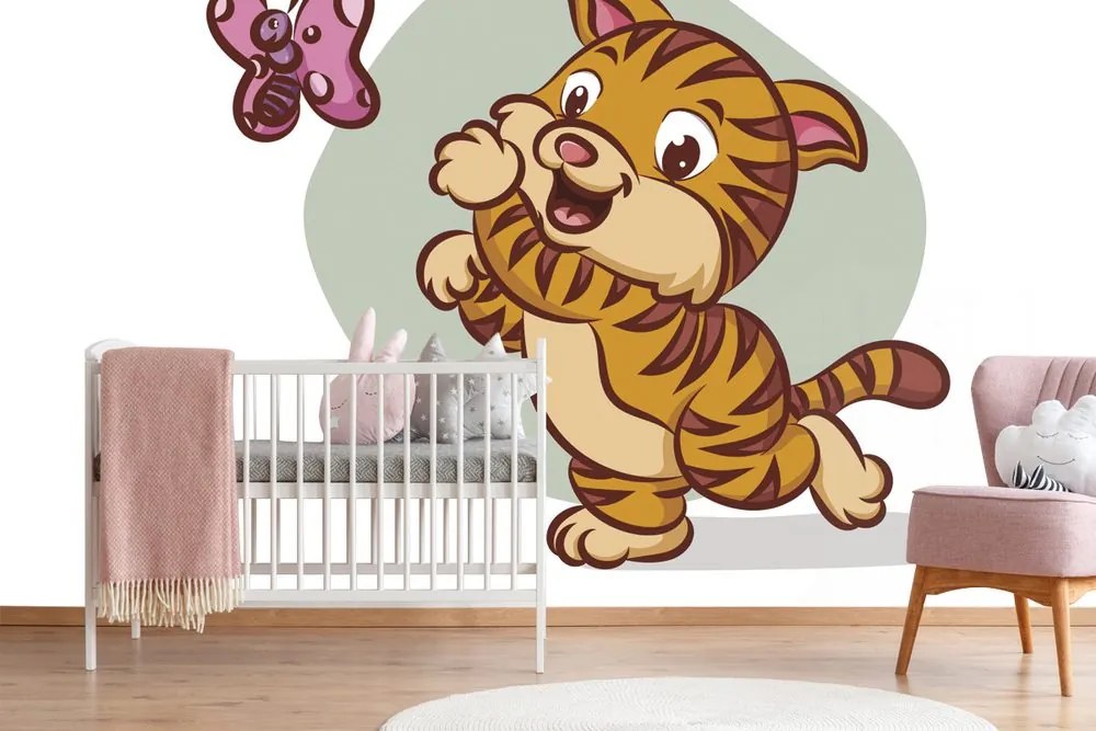 Carta da parati – Gattino carino con farfalla