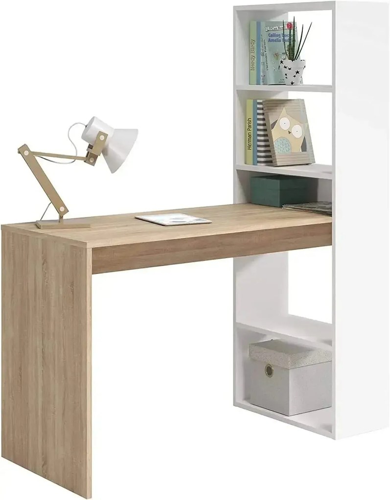 Scrivania con libreria duplo bianco rovere