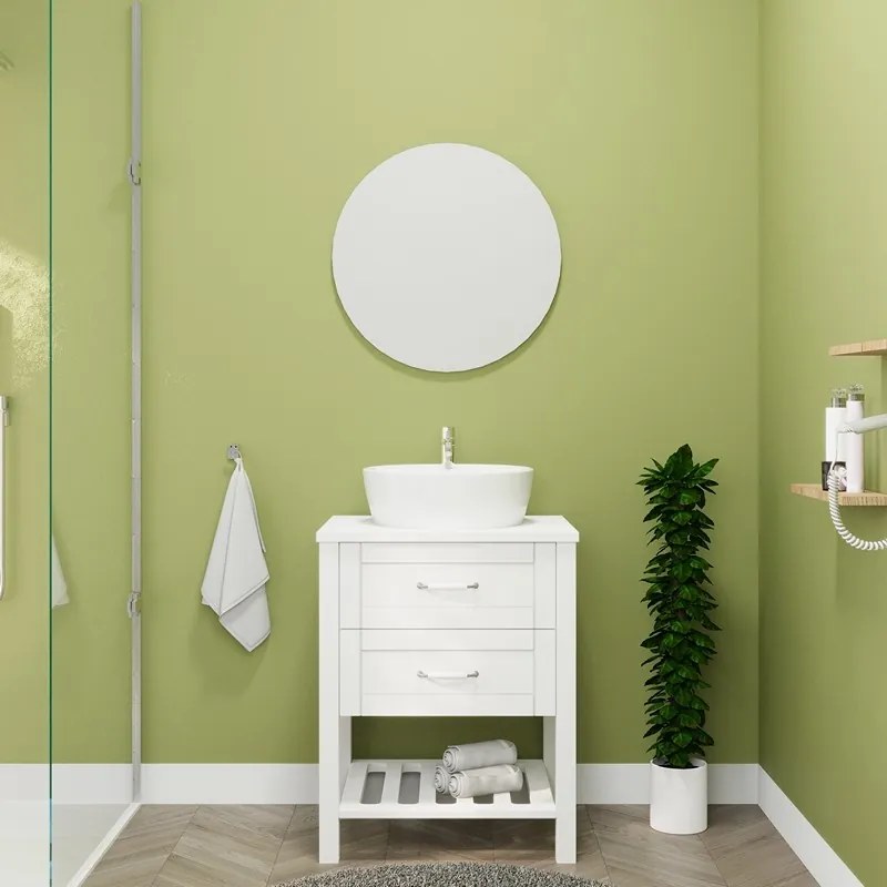 Kamalu - Mobile bagno a terra 60 cm stile classico bianco opaco | LAC-THALASSA-60