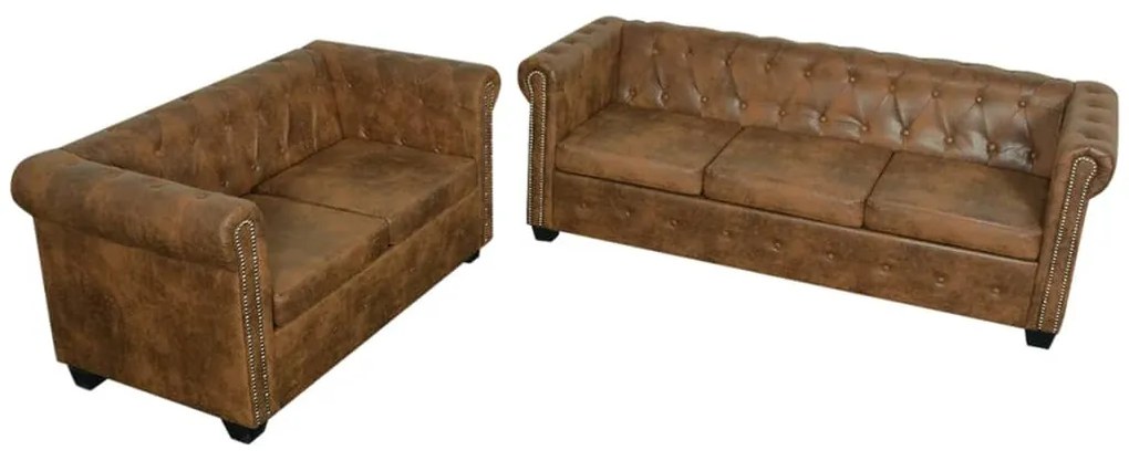 Set divani chesterfield a 2 posti e a 3 posti marrone