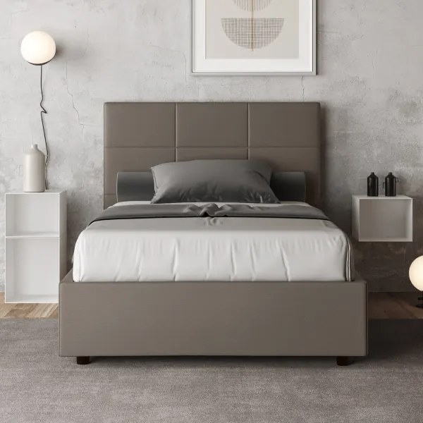Letto matrimoniale francese senza rete imbottito 140x190 similpelle cappuccino Mika
