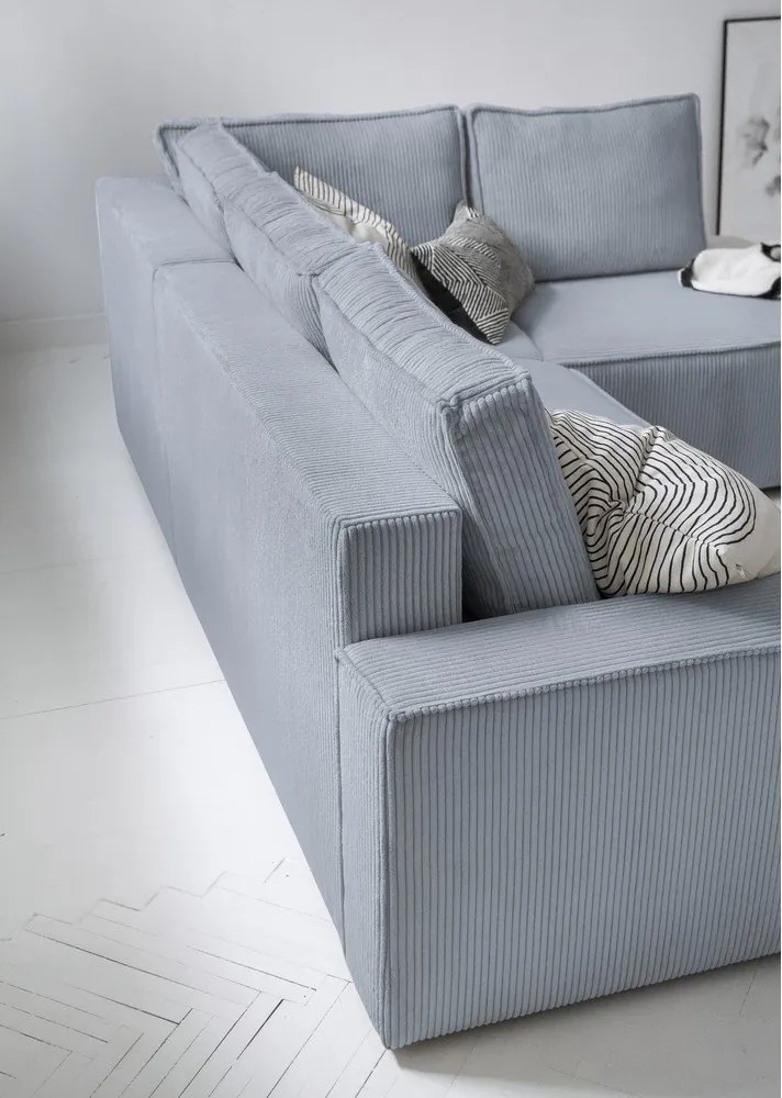 Divano letto angolare in velluto a coste grigio chiaro Brave Dave - Miuform