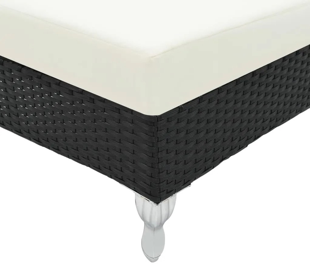 Lettino Prendisole con Cuscino in Polyrattan Nero