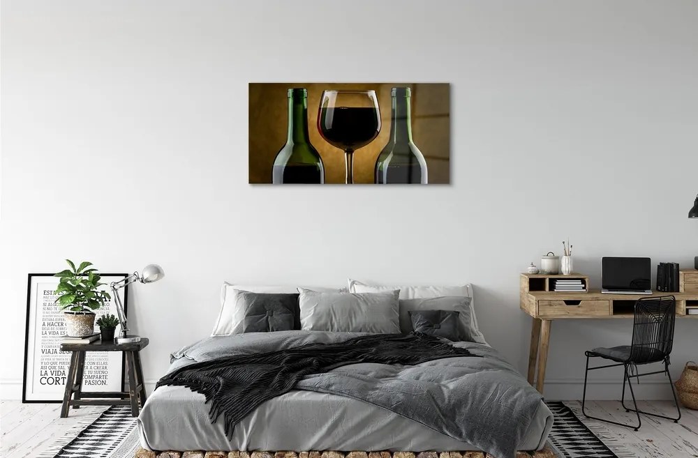 Quadro di vetro Bicchiere da vino 2 bottiglie 100x50 cm