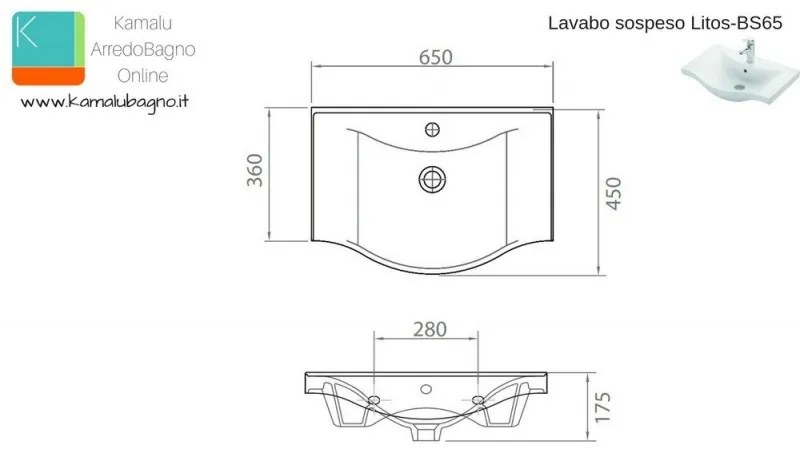 Kamalu - lavandino sospeso 65cm ceramica bagno litos-bs65