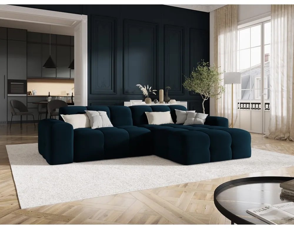 Divano angolare in velluto blu scuro (angolo destro) Kendal - Micadoni Home