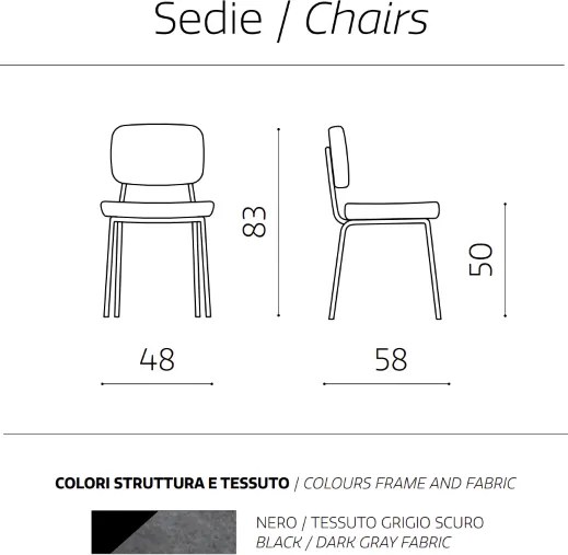 Sedia metallo seduta tessuto Grigio Scuro - TULLIA 2 sedie
