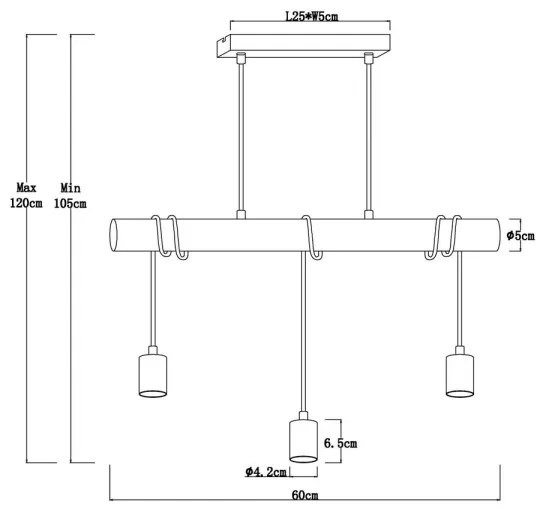 Globo 15539-3H - Lampadario su corda GREGOR 3xE27/60W/230V