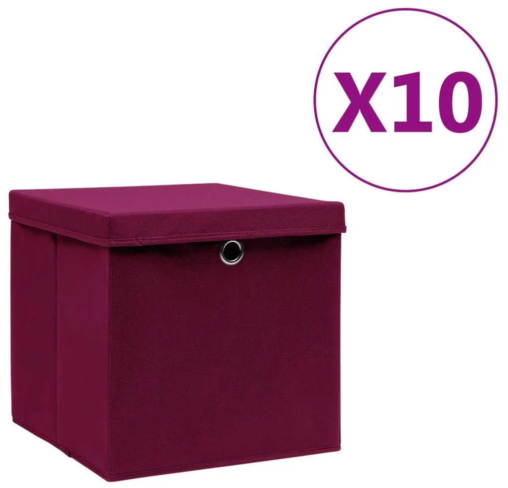 Contenitori Con Coperchi 10 Pz 28x28x28 Cm Rosso Scuro /