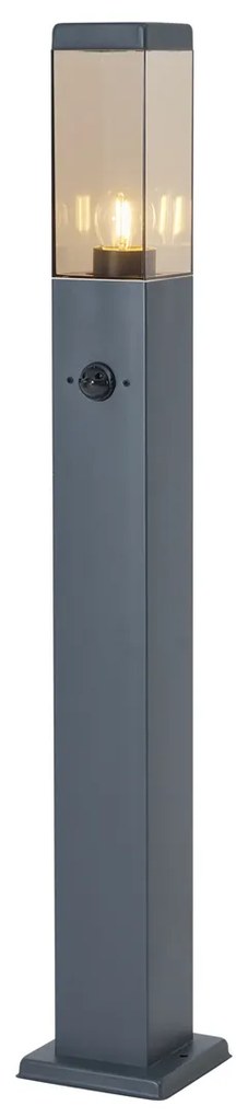 Lampada da esterno grigio scuro con vetro fumé 80cm IP44 con presa e sensore di movimento - Malios