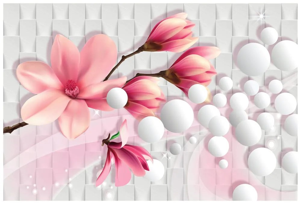 Carta da parati – Magnolia con elementi astratti