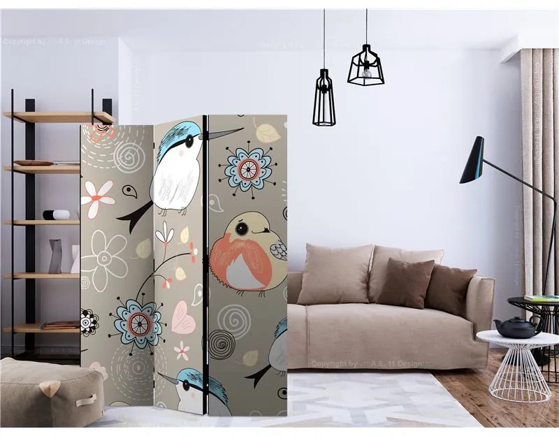 Paravento Natural pattern with birds [Room Dividers]