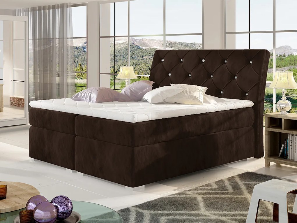 Letto matrimoniale boxspring Missouri - 160 x 200 cm , Tessuto marrone