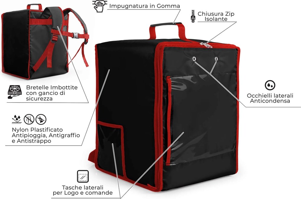 Zaino Borsa Termica Porta Pizze da Asporto 15 Cartoni Safemi Fast 15 Nero...