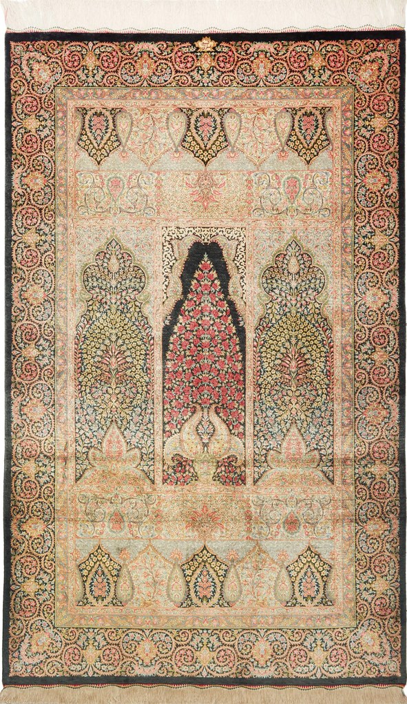 Ghom Tappeto 100x160 Verde (Iran) Annodato A Mano