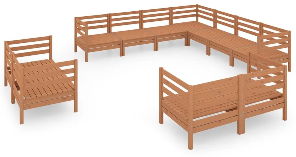 Set salotto da giardino 11 pz in legno massello di pino miele