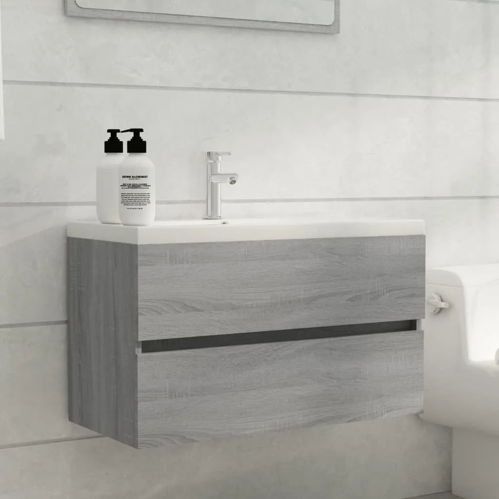 Mobile bagno e lavabo integrato grigio sonoma legno multistrato