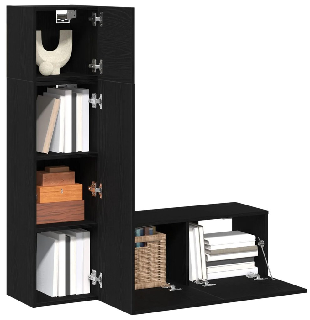 Set di mobili tv 3 pezzi in legno ingegnerizzato di rovere nero