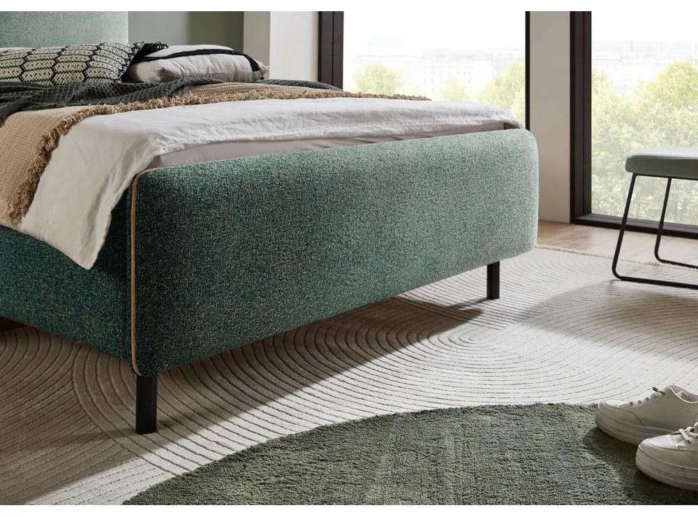 Letto matrimoniale imbottito verde scuro con contenitore con rete inclusa 140x200 cm Primo – Meise Möbel